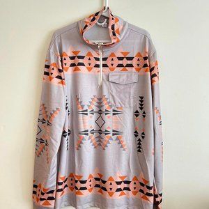 NIP Size 2XL Unisex Long Sleeve 1/4 Zip Native Indigenous Print Pullover
